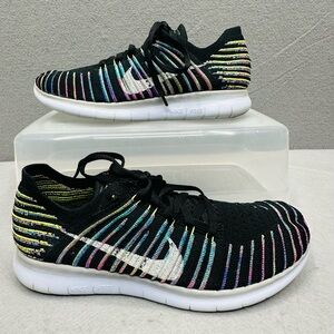 Nike Free RN Flyknit Women's Size 7.5 Running Shoes Black Multicolor